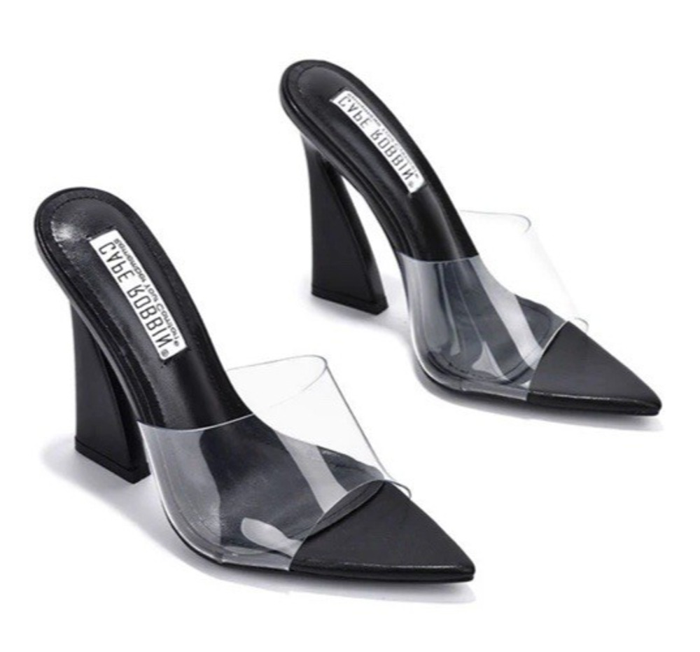 Cape Robbin 11 Clear Heels Black Pointed Toe Chunky Mule Open Toe Slip On NWOT